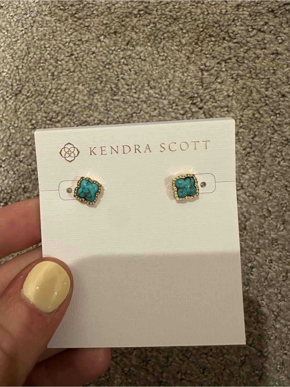 Kendra Scott Turquoise and Gold Quatrefoil Stud Earrings- NEVER WORN